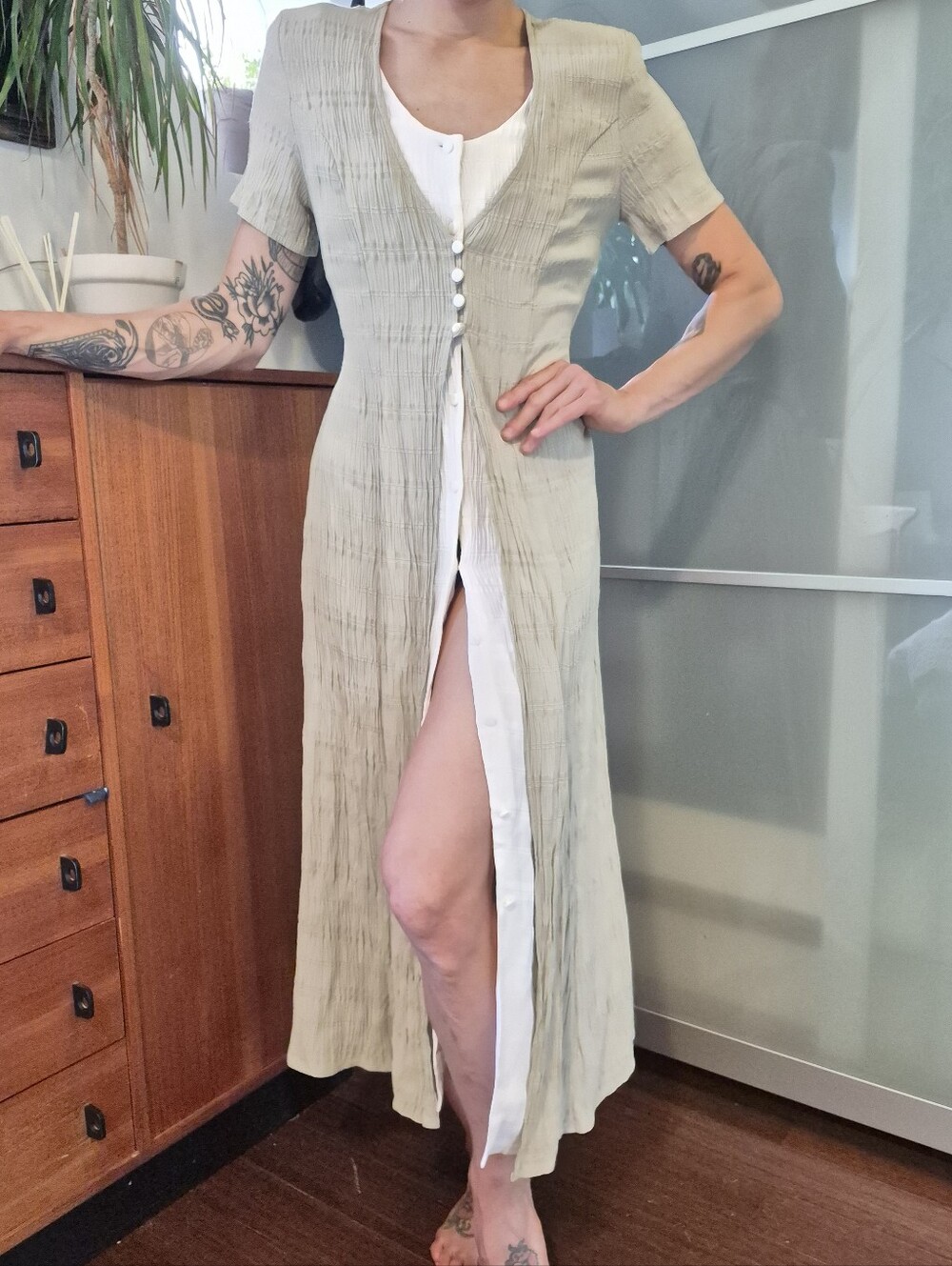 Light Beige Button-Front Maxi Dress - Picture 2 of 6